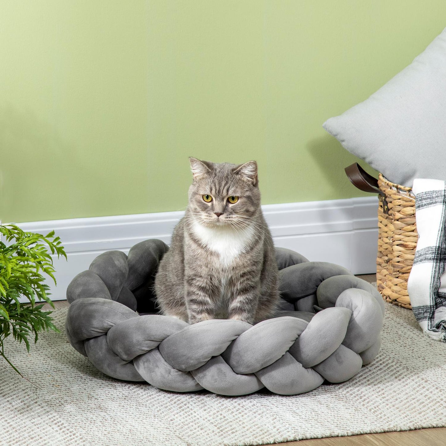 Round velvet dog bed, washable donut cushion sofa