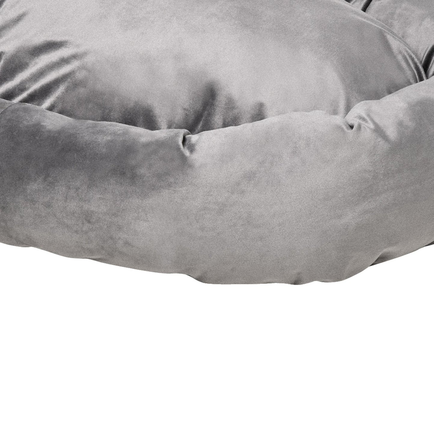 Round dog bed - velvet smooth polyester, removable cover, gray