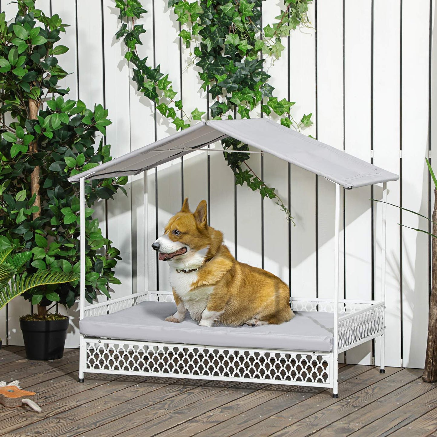 Elevated dog bed with canopy, Grey, 88X50X78 Cm