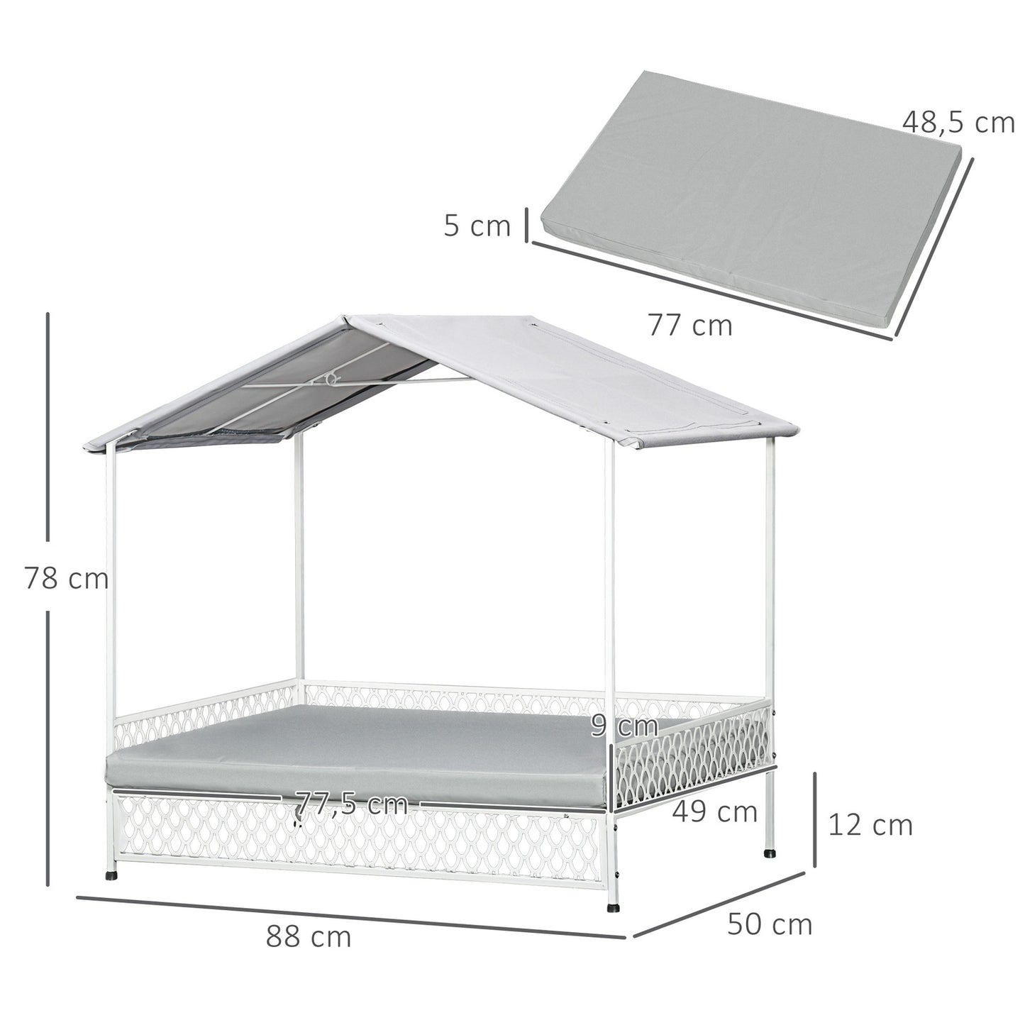 Elevated dog bed with canopy, Grey, 88X50X78 Cm