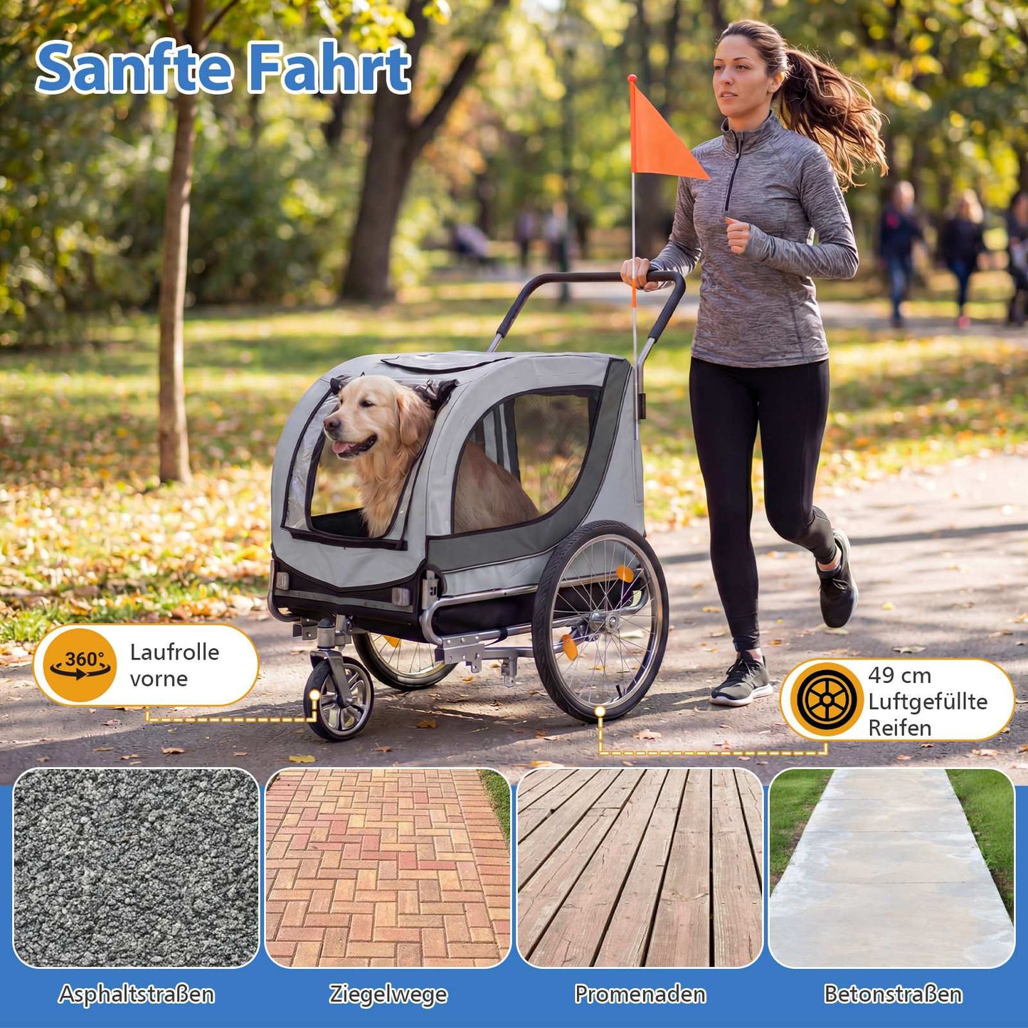 Dog Bike Trailer & Buggy, 80kg Capacity, Mesh Windows
