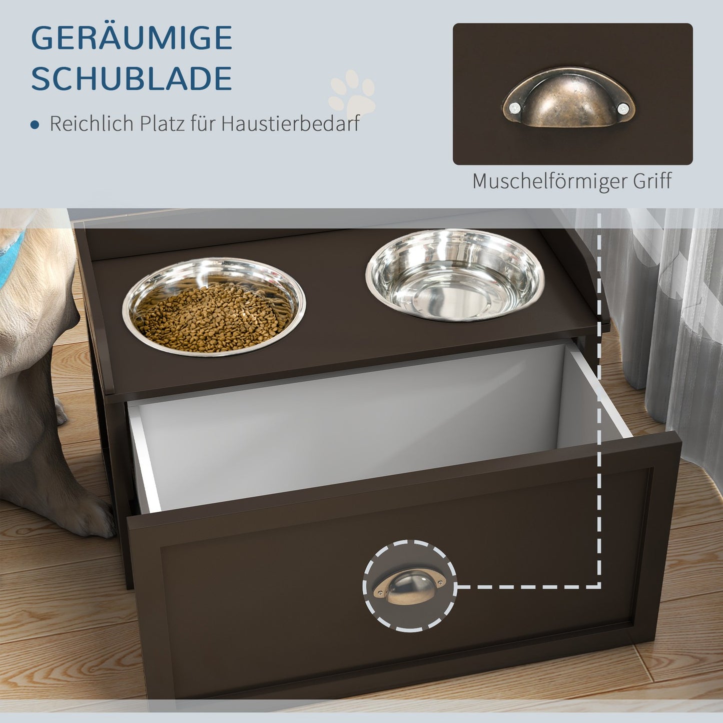 Elevated dog feeding station, 2 x 2L bowls in stainless steel