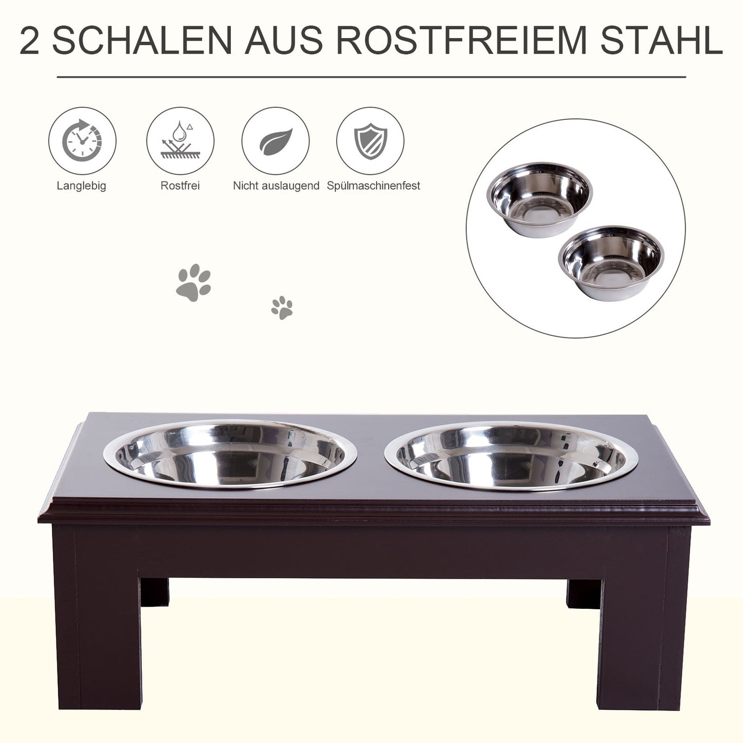Raised animal bowl set, stainless steel, easy to care for, 44x24x15 cm
