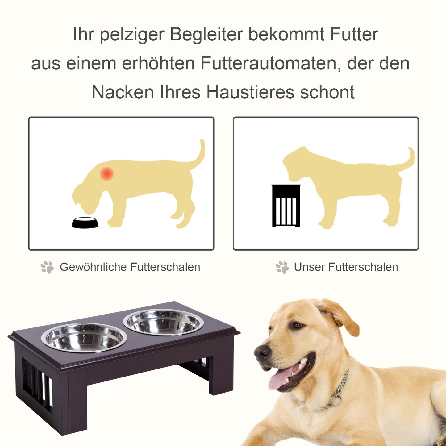 Raised animal bowl set, stainless steel, easy to care for, 44x24x15 cm