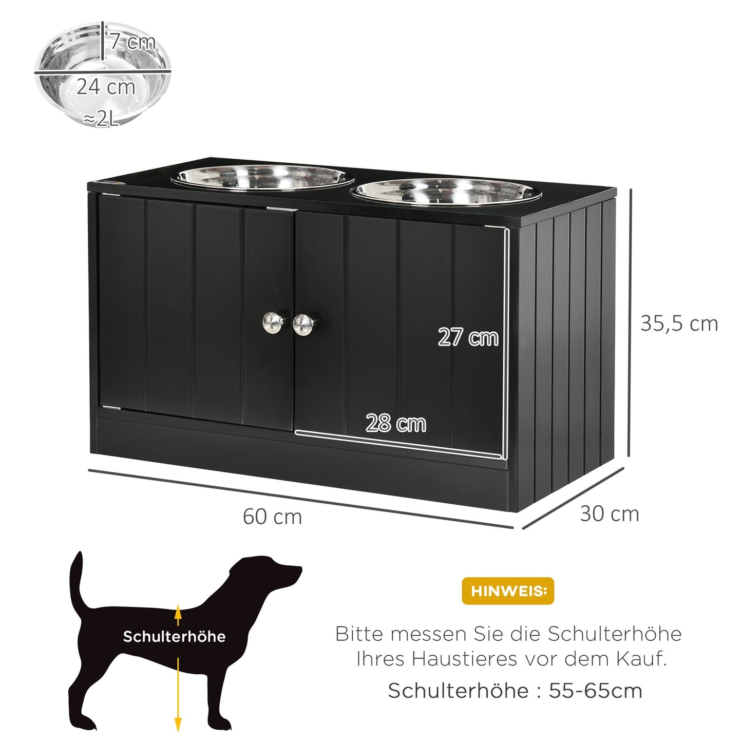 Elevated dog feeding station, 2 stainless steel bowls, 44L storage
