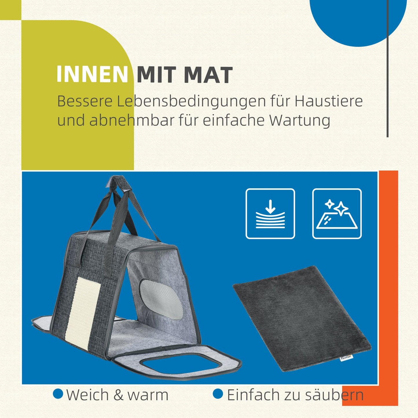 Pet transport box with mesh window and cushion, gray