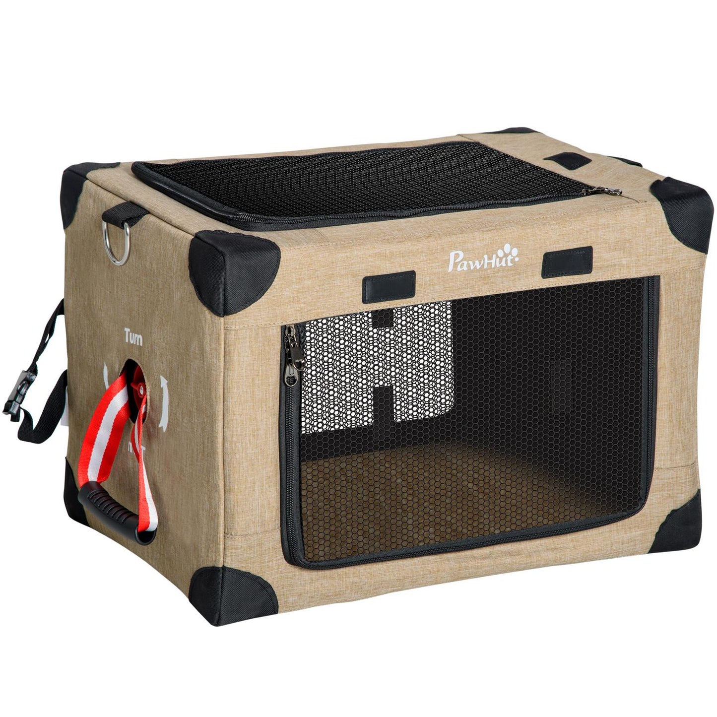 Collapsible dog transport box with handle, Khaki, 48.5x33.5x33cm