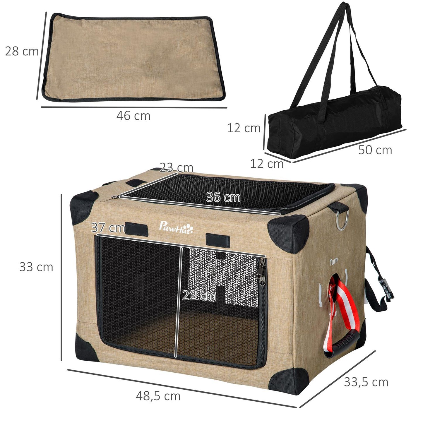 Collapsible dog transport box with handle, Khaki, 48.5x33.5x33cm
