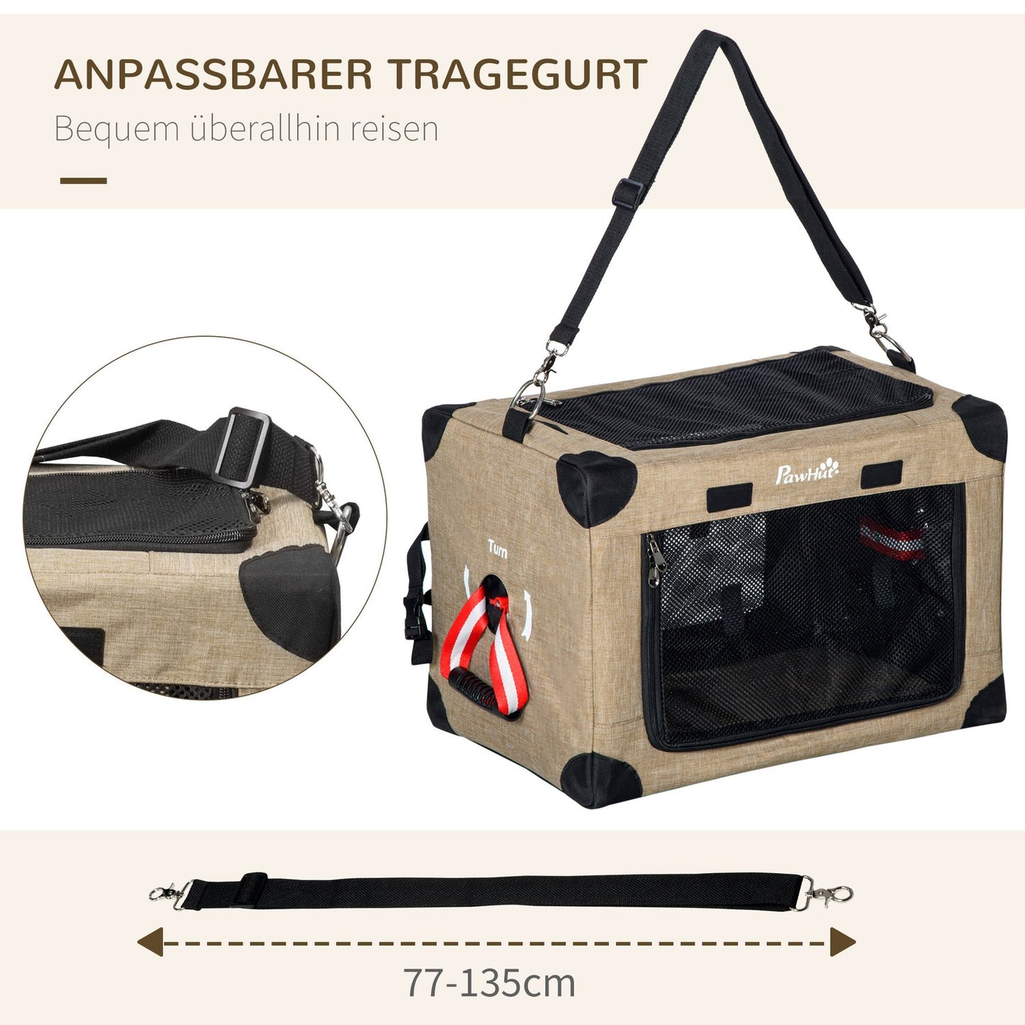 Collapsible dog transport box with handle, Khaki, 48.5x33.5x33cm