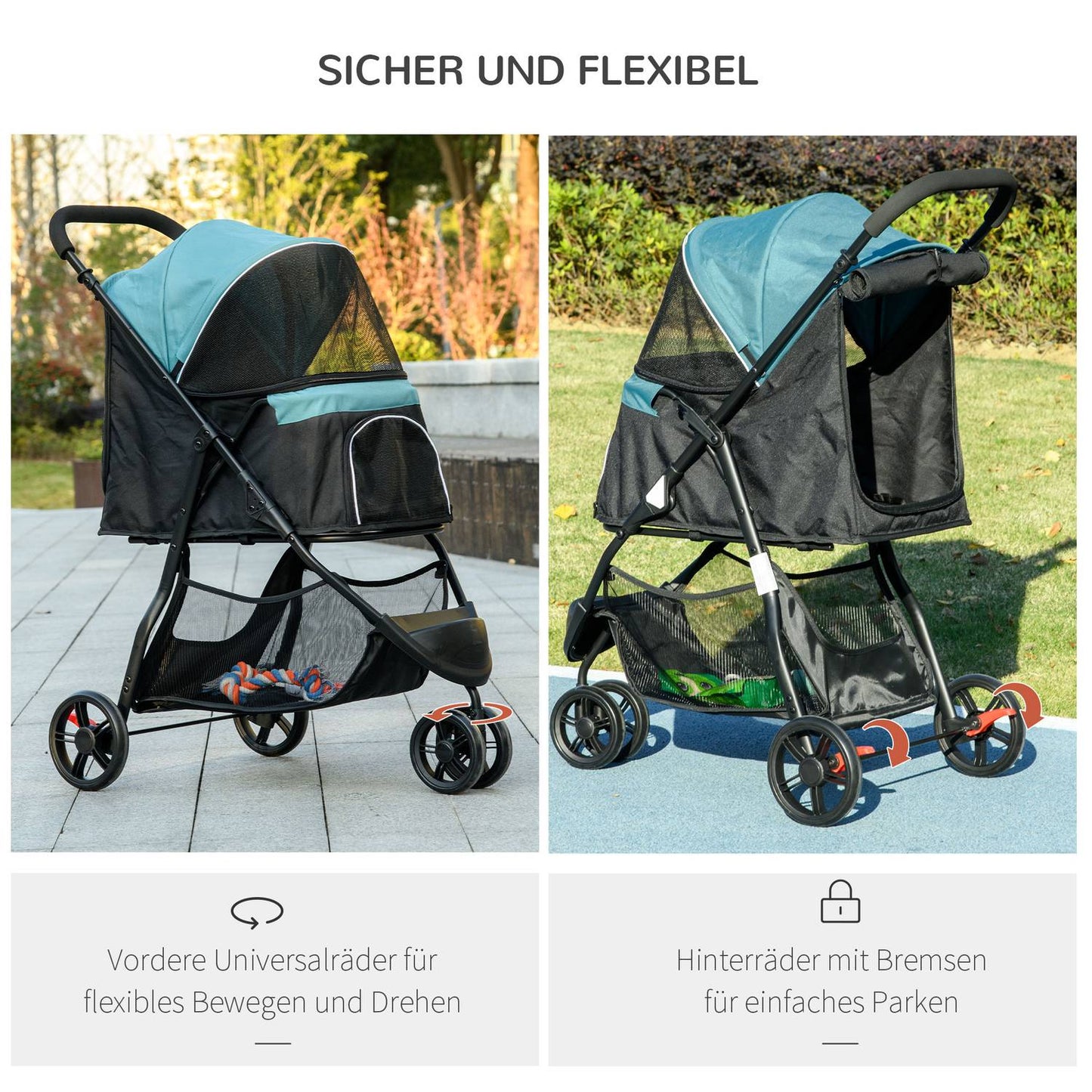 2-in-1 Pet Stroller - Collapsible Dog and Cat Stroller, Dark Green