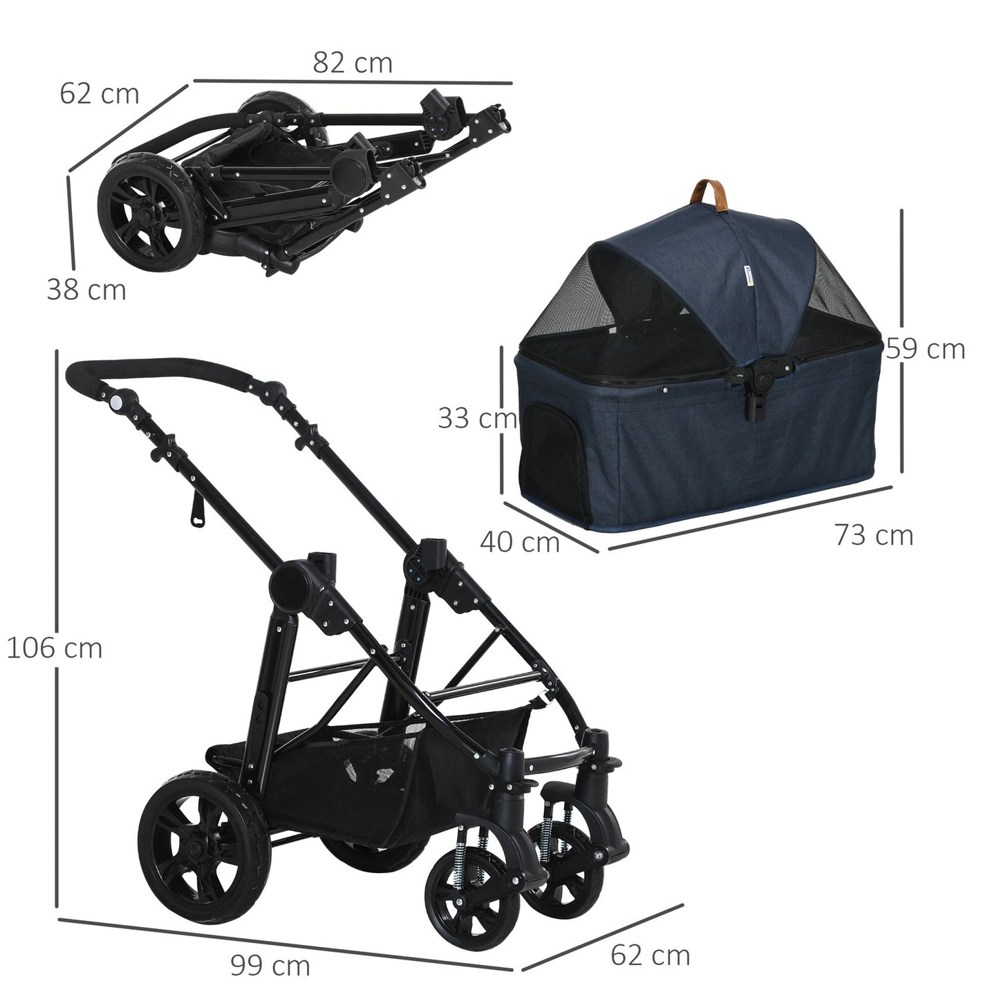 2-in-1 collapsible pet stroller and carrier, mesh window, 10 kg limit