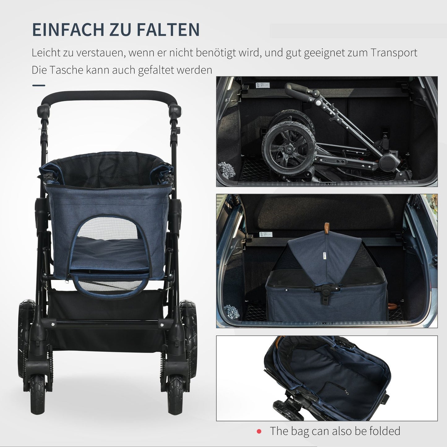 2-in-1 collapsible pet stroller and carrier, mesh window, 10 kg limit