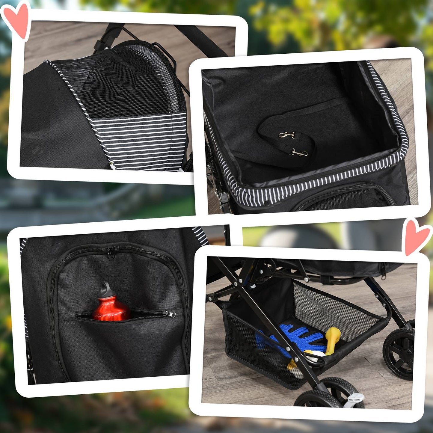 Pet stroller for small dogs and cats, Oxford Black