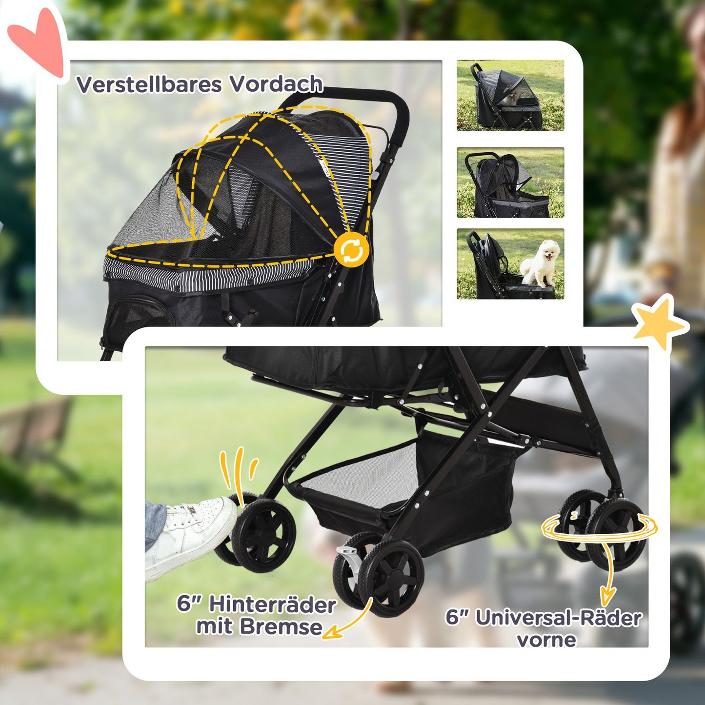 Pet stroller for small dogs and cats, Oxford Black