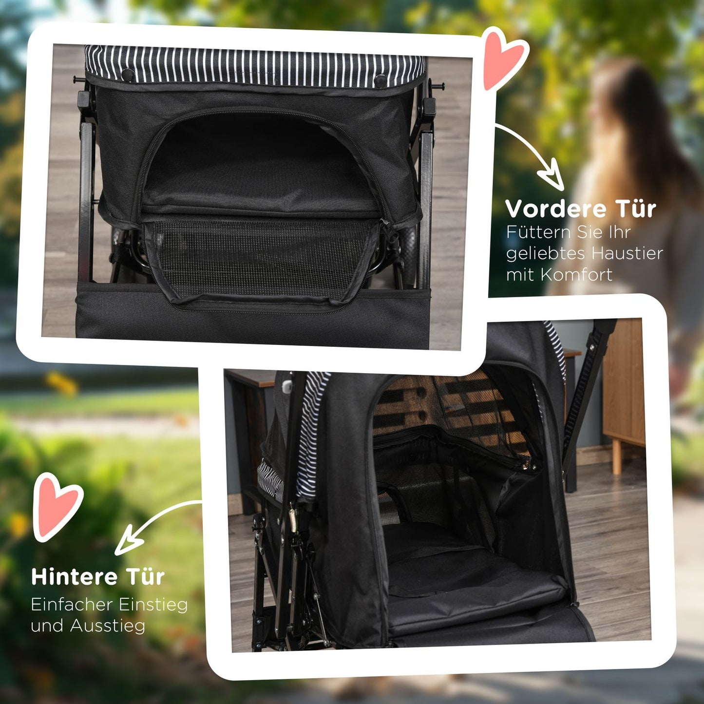 Pet stroller for small dogs and cats, Oxford Black