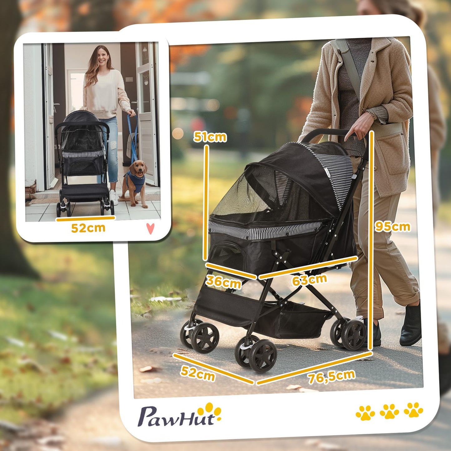 Pet stroller for small dogs and cats, Oxford Black