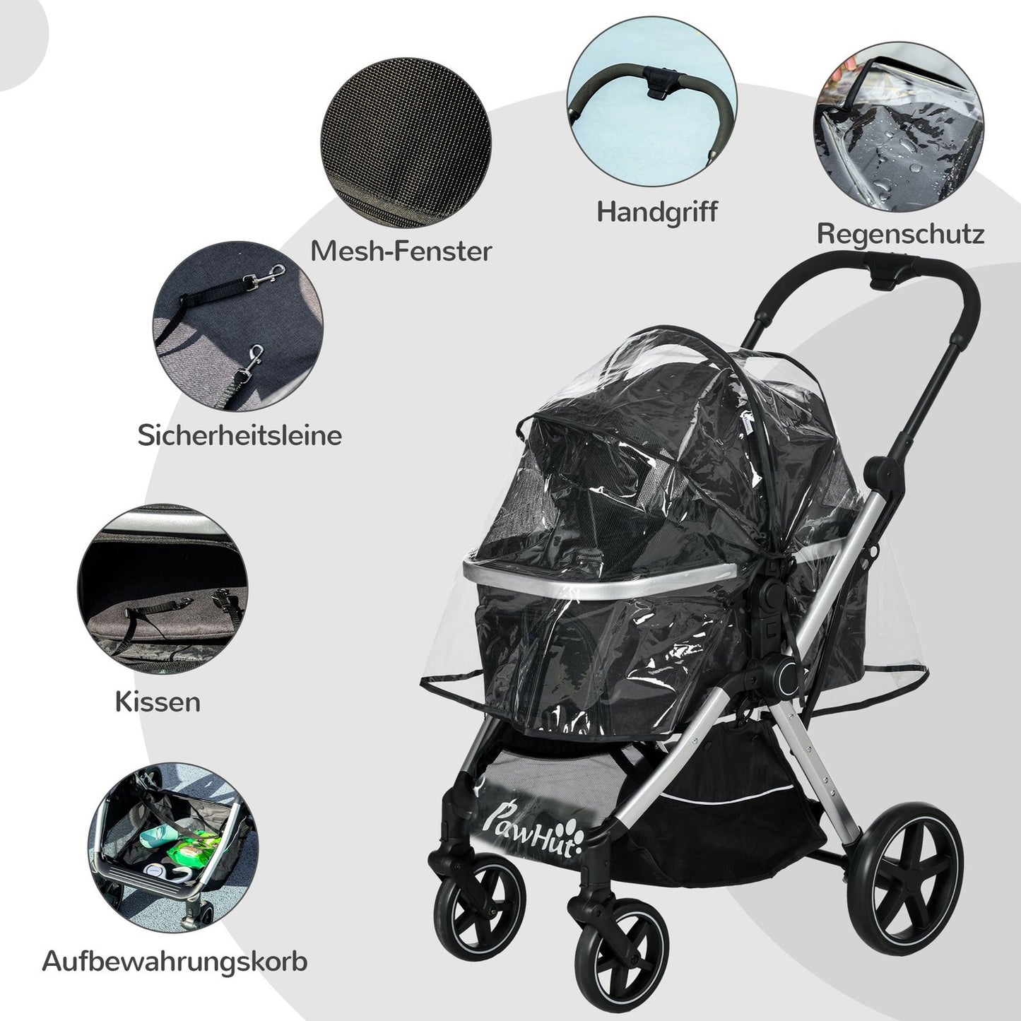 Pet stroller dog/cat stroller, safety leash, rain cover
