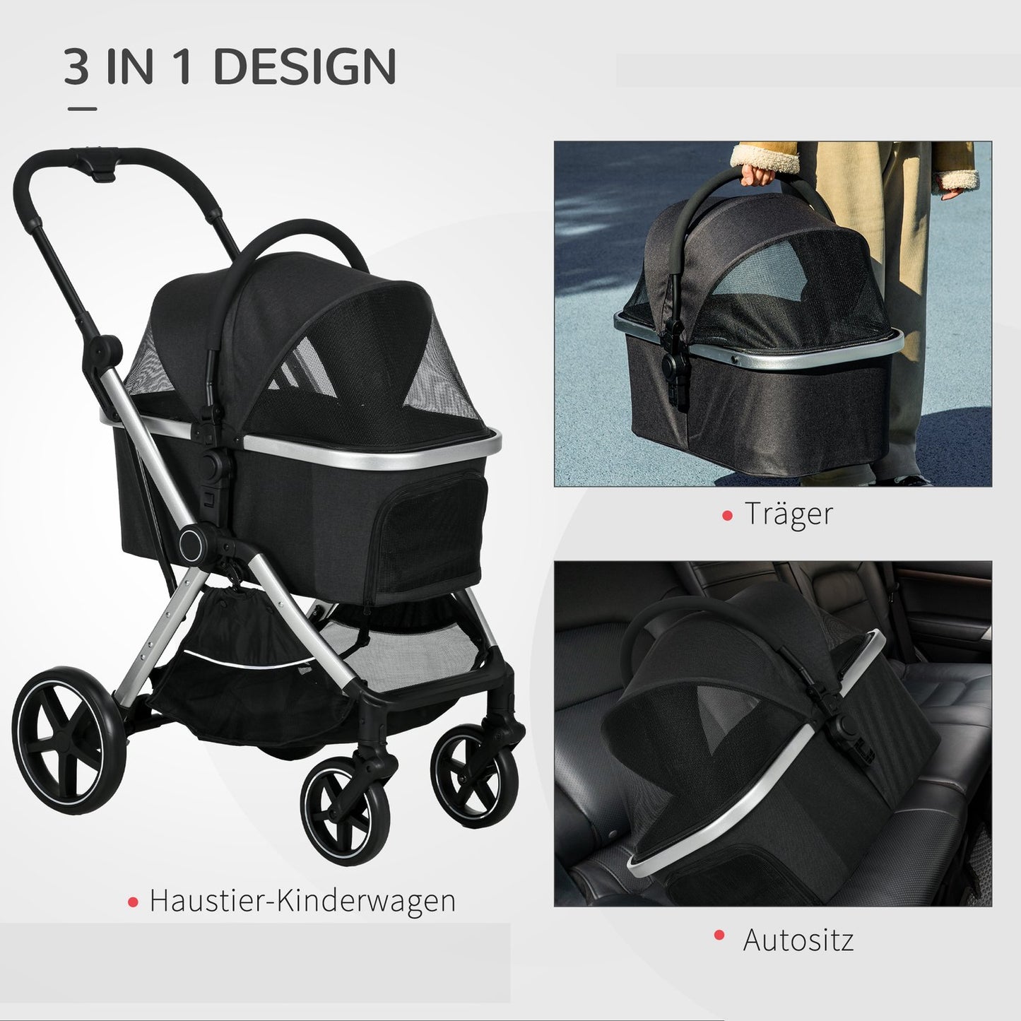 Pet stroller dog/cat stroller, safety leash, rain cover
