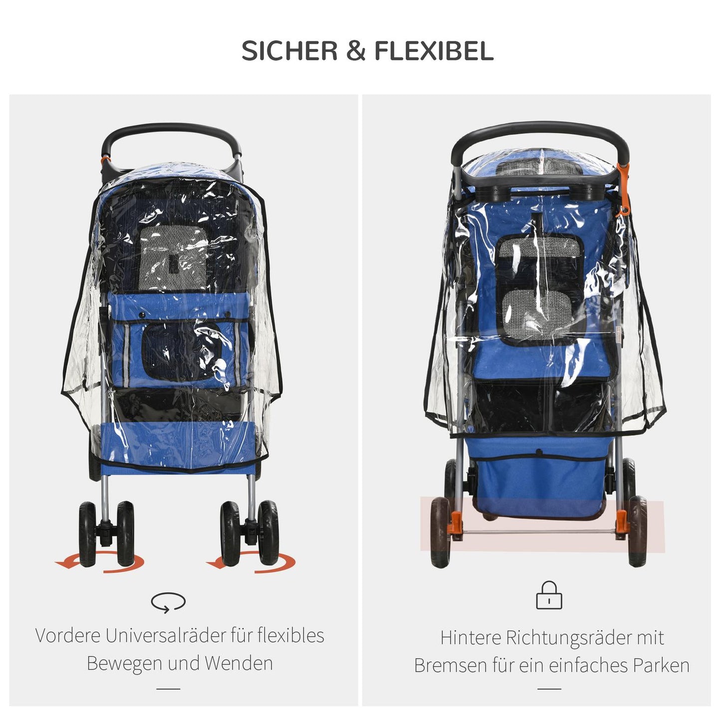 Collapsible dog carriage, rain cover & cup holder, limit 20 kg