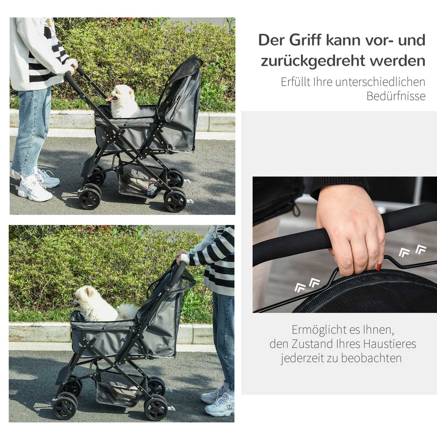 Dog carriage, Buggy for small pets, dark gray Oxford 76.5 cm