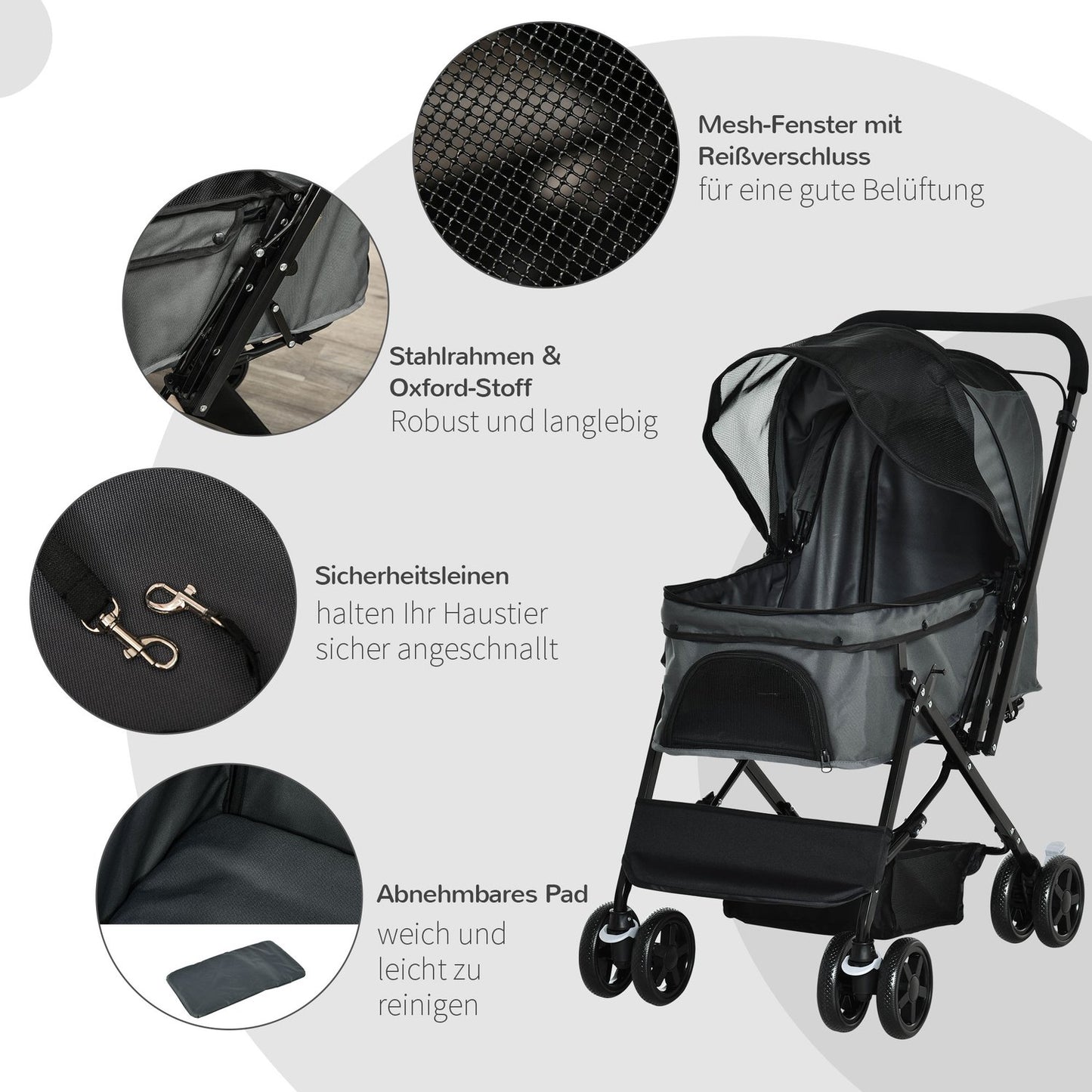 Dog carriage, Buggy for small pets, dark gray Oxford 76.5 cm