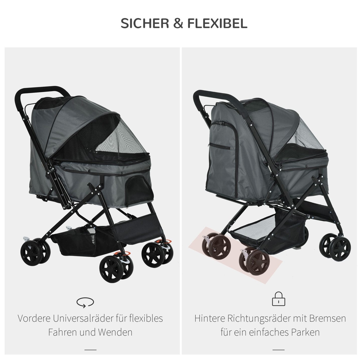Dog carriage, Buggy for small pets, dark gray Oxford 76.5 cm