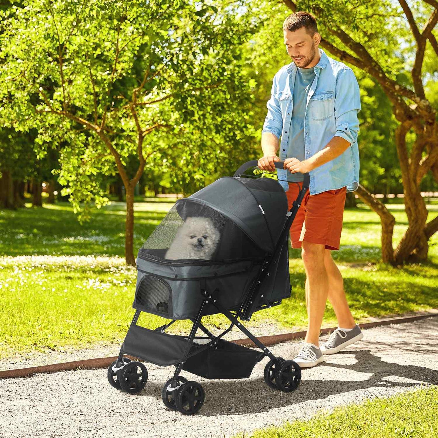 Dog carriage, Buggy for small pets, dark gray Oxford 76.5 cm