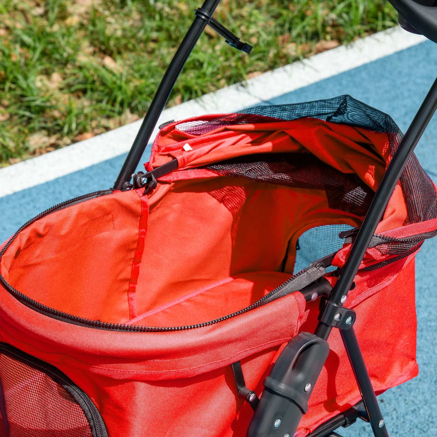 Collapsible red pet carriage for small dogs & cats 67x45x96cm