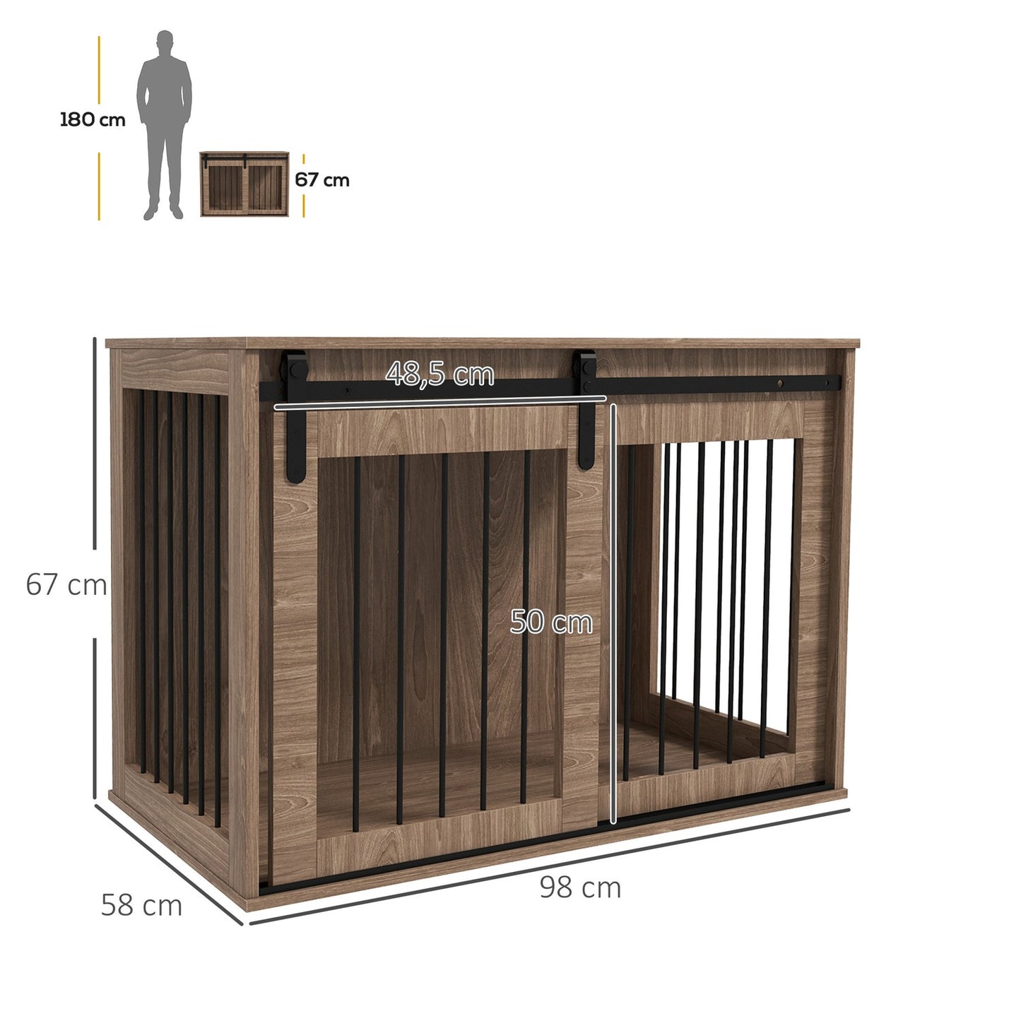 Sliding door dog cage - wooden look, locking, large 30 kg