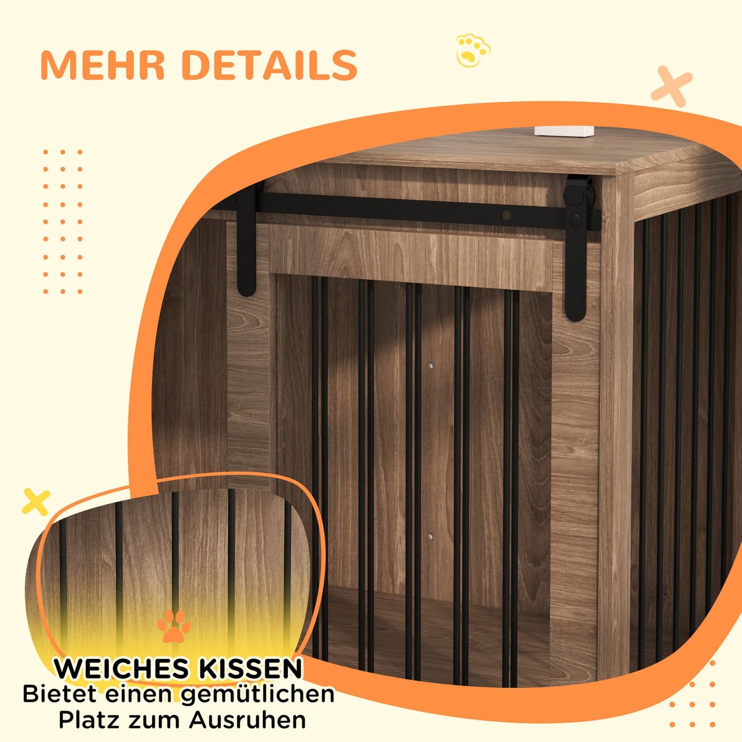 Sliding door dog cage - wooden look, locking, large 30 kg