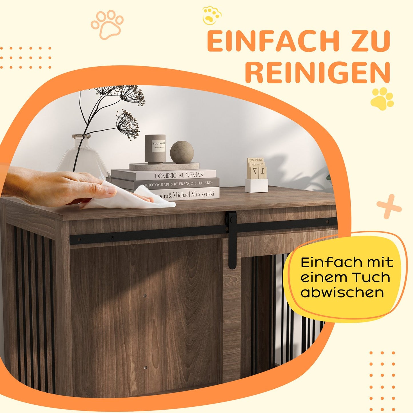 Sliding door dog cage - wooden look, locking, large 30 kg