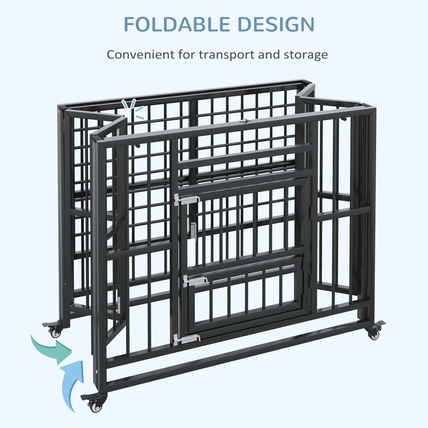 Steel dog cage with wheels & double doors, 94x58x78 cm