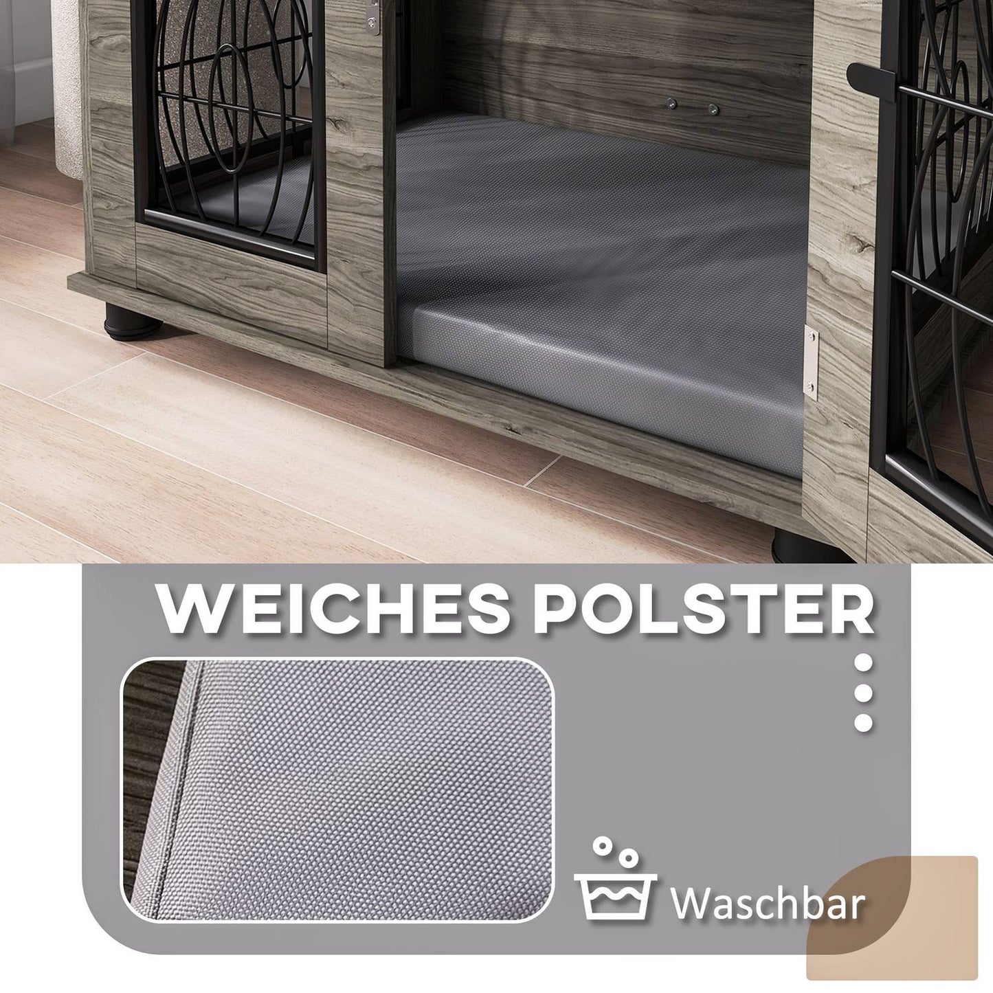 Lockable Gray Dog Kennel with Cushion, 80x56x63cm