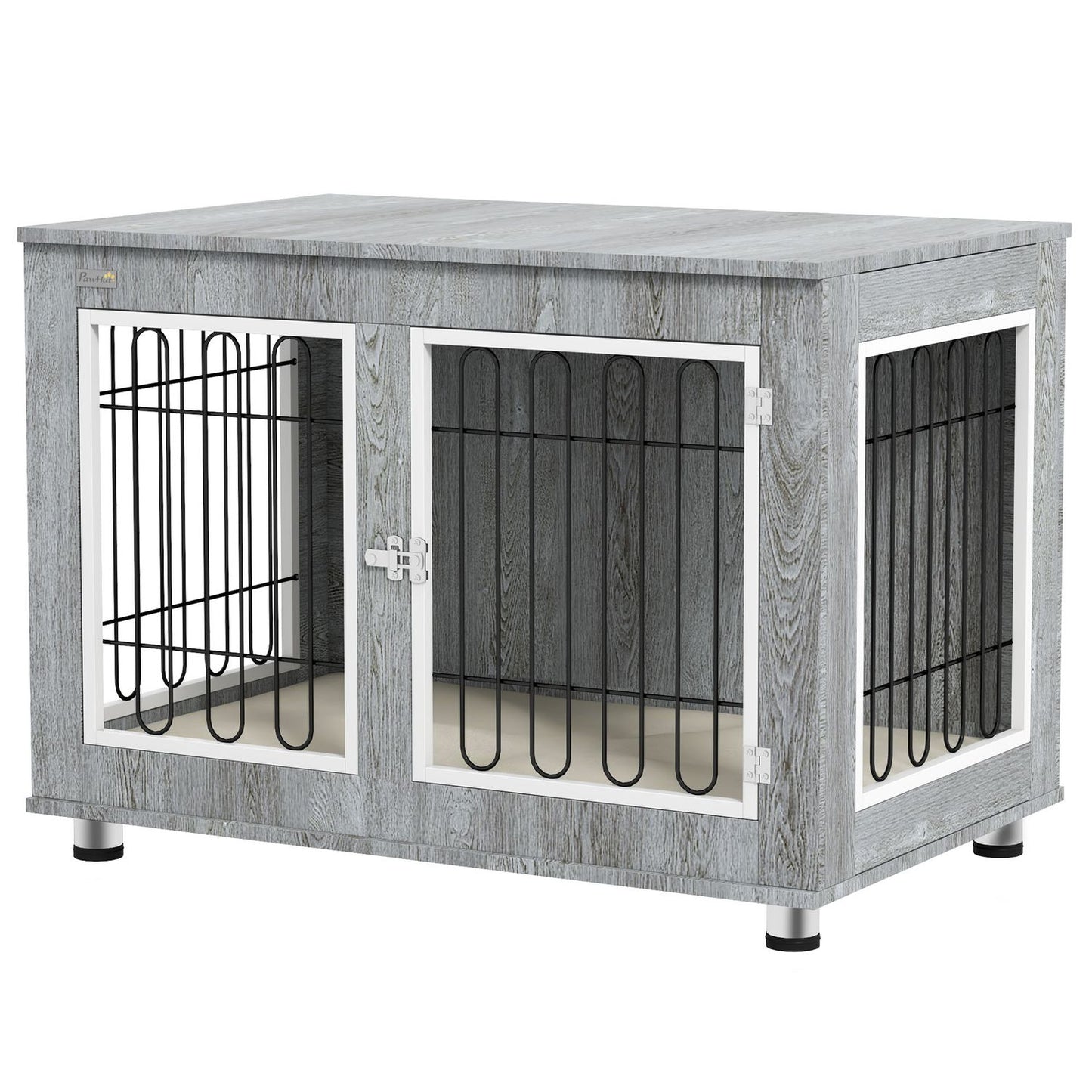 Medium dog box - double doors, cushioned, grey, 90x58x65 cm