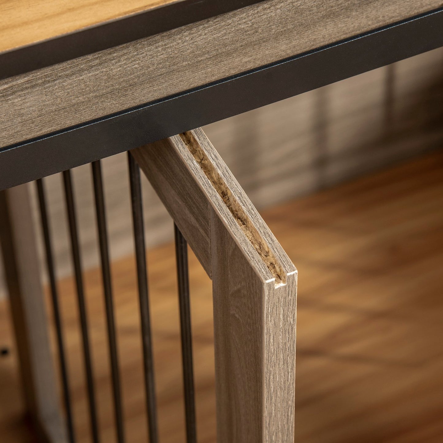 Dog crate with double doors, two-room option, oak finish