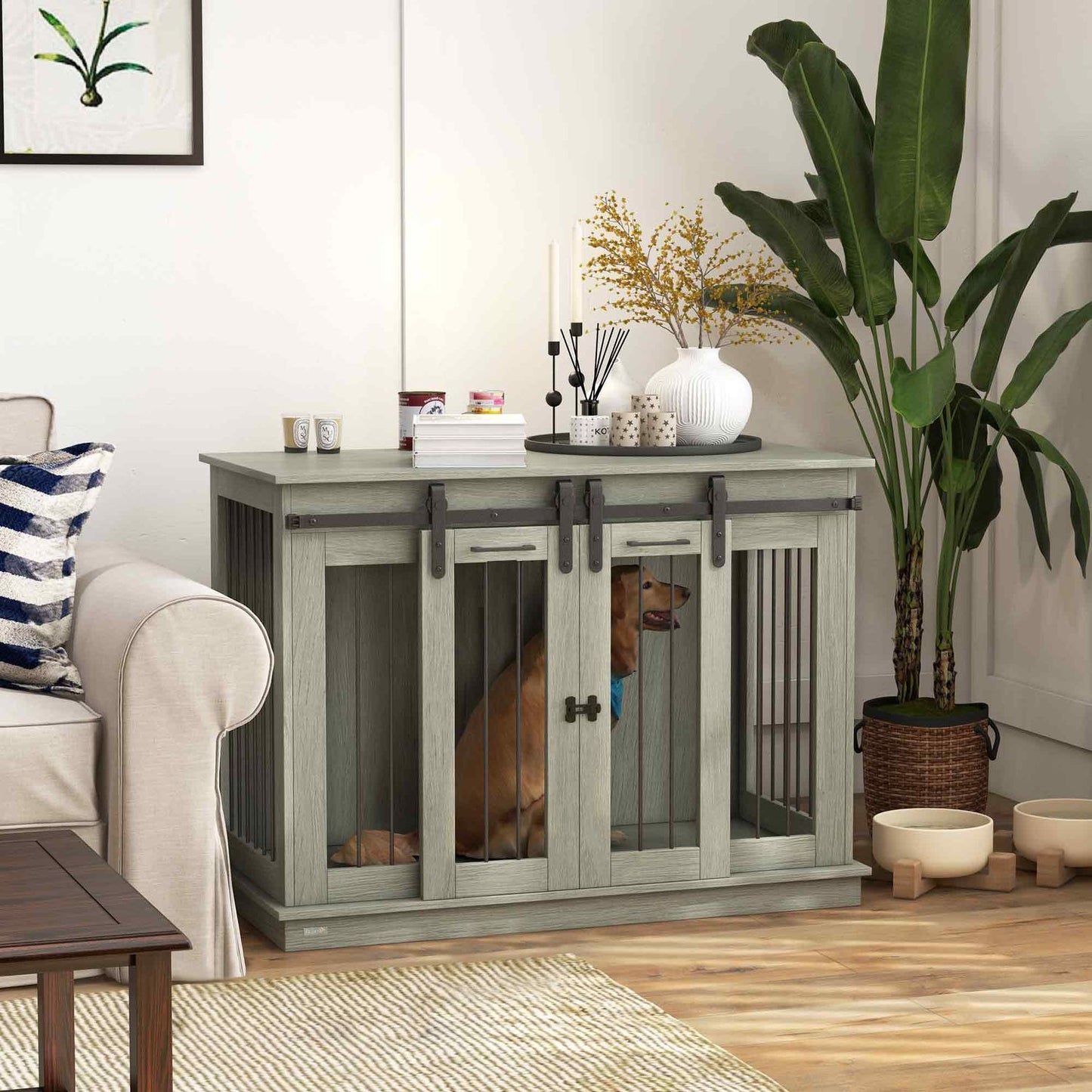 Medium Dog House - Grey, Double Door, Two Room Option