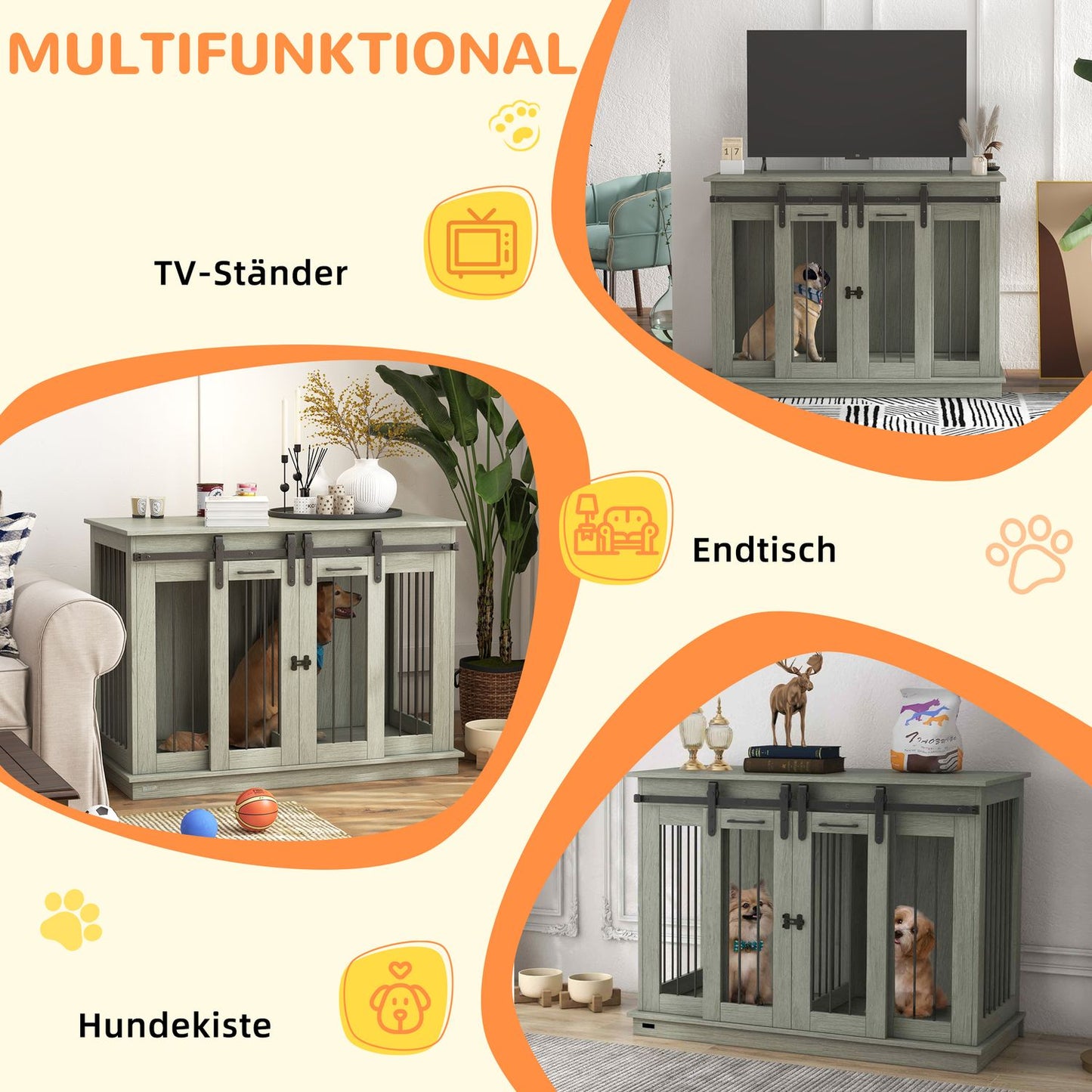 Medium Dog House - Grey, Double Door, Two Room Option