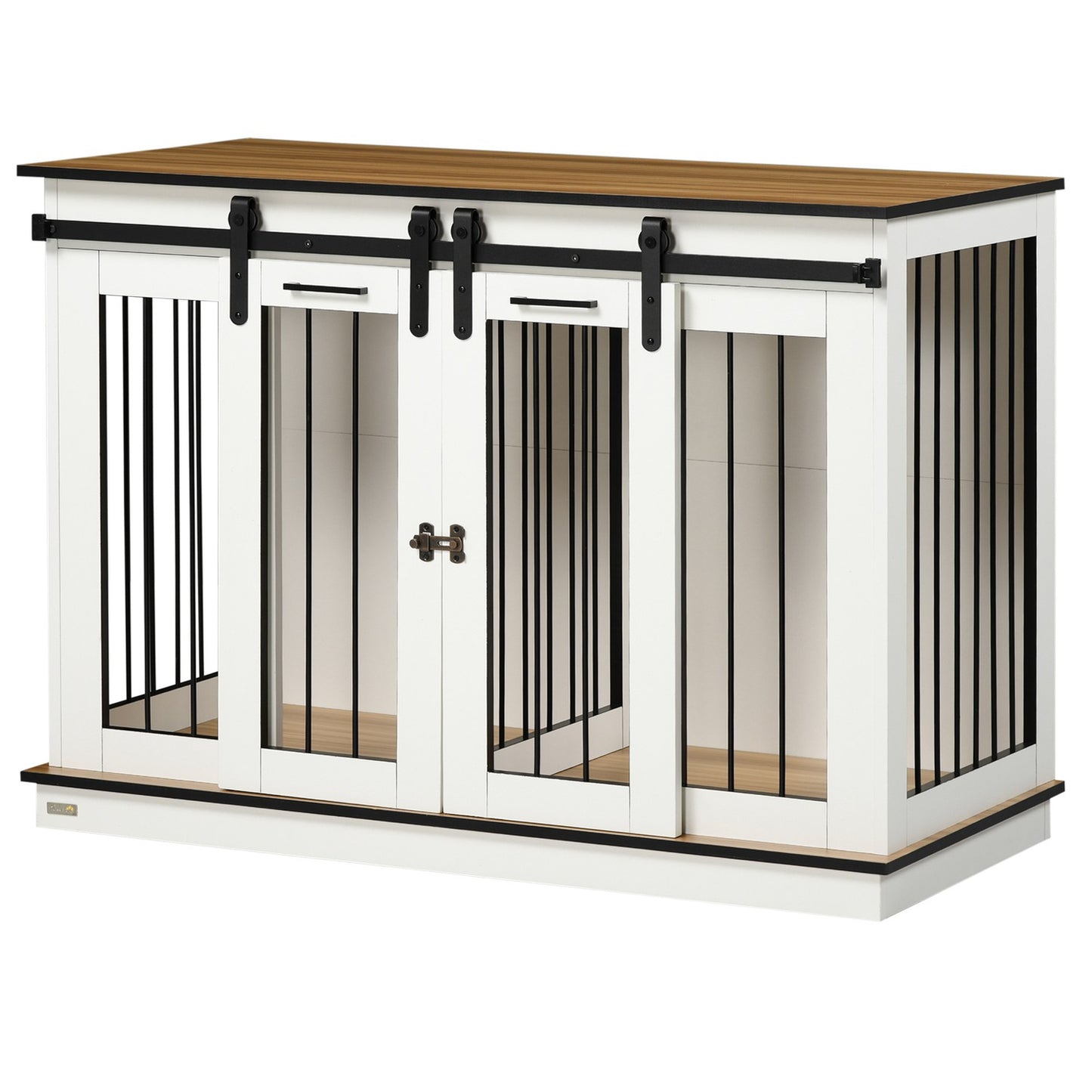 White dog cage with double rooms and double doors, medium size