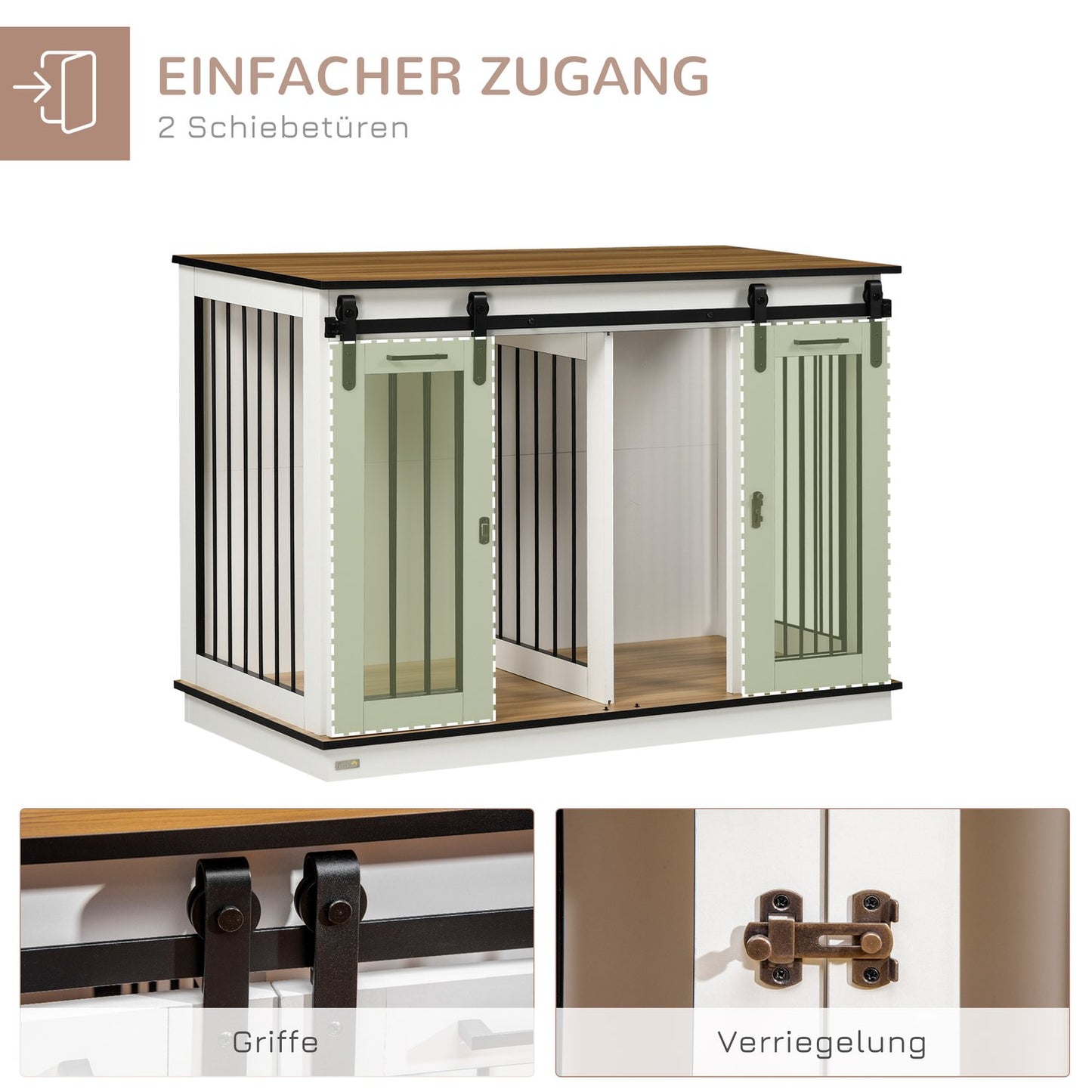 White dog cage with double rooms and double doors, medium size