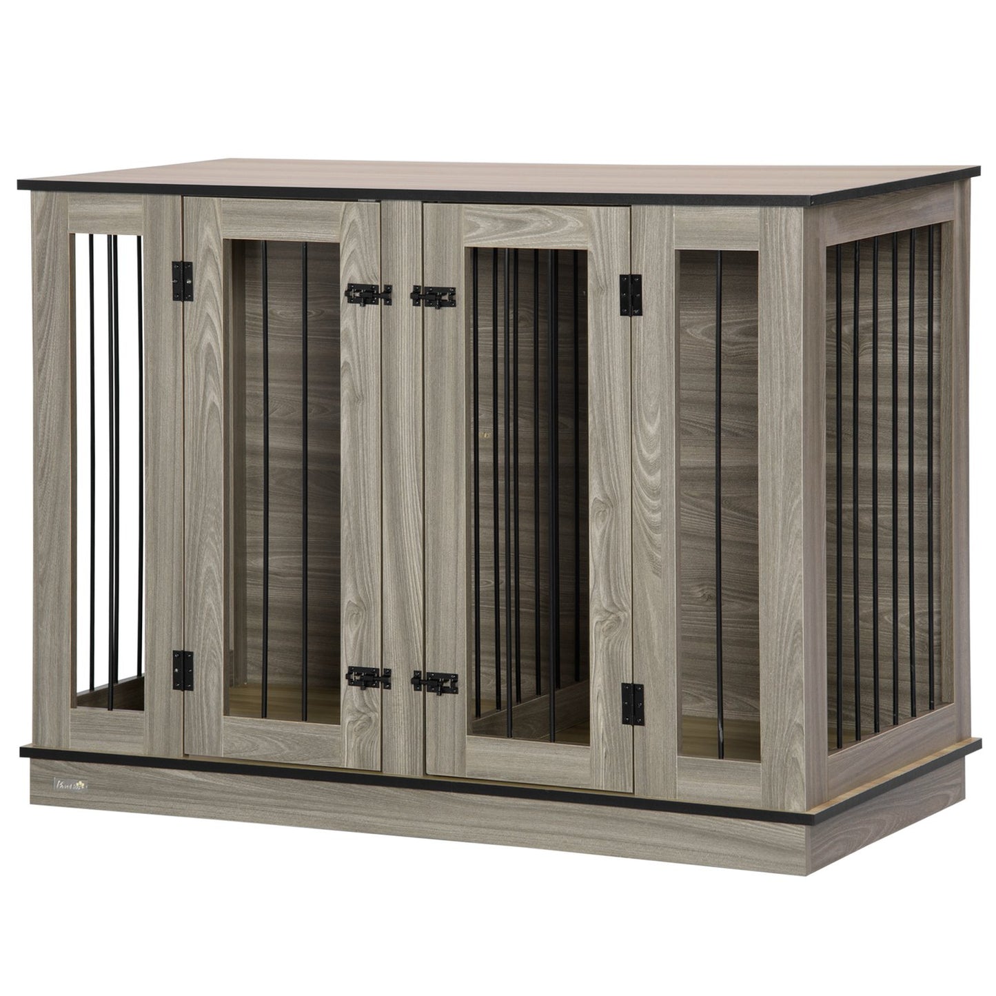 Dog cage with dividers, dark walnut & oak, 120x60x88.5 cm