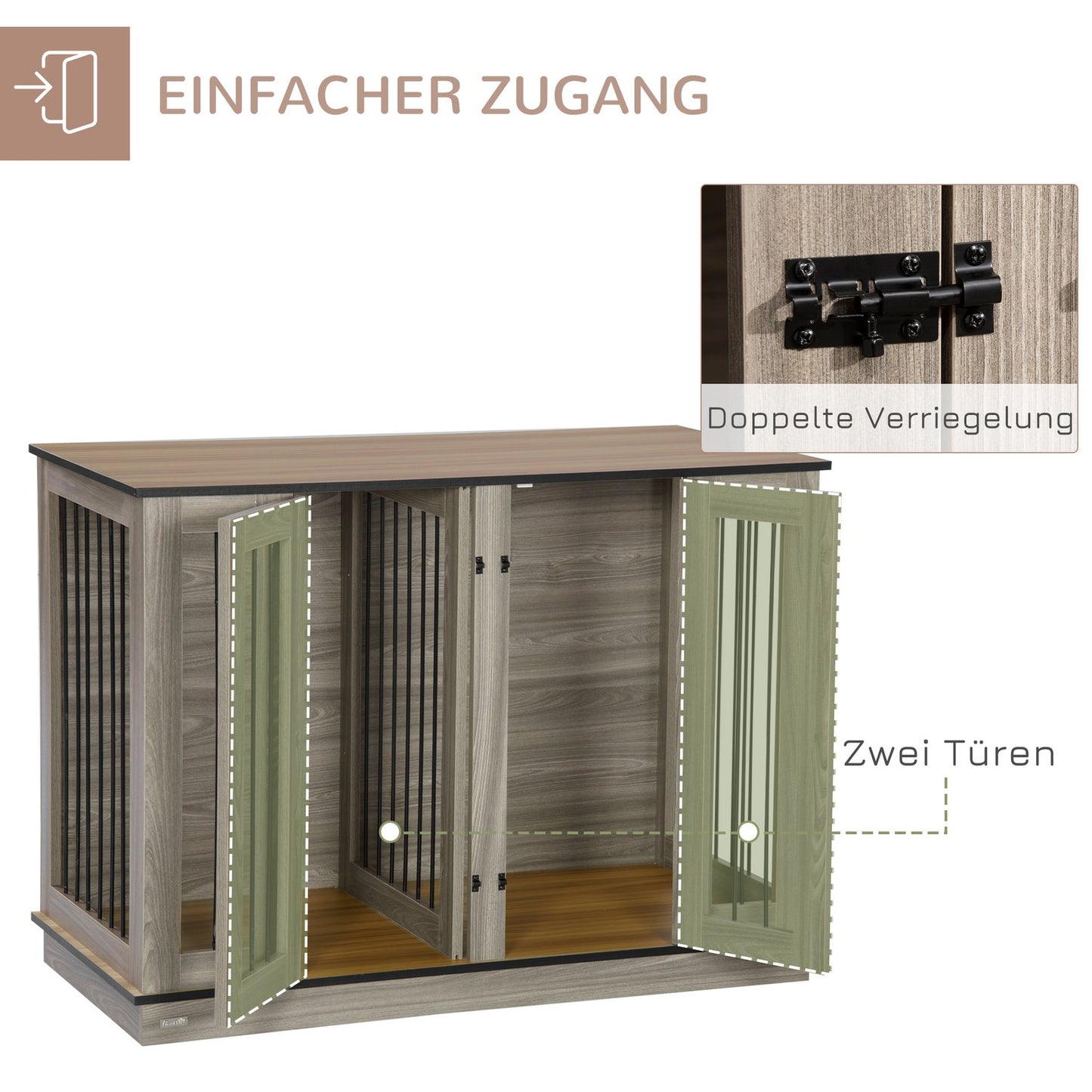Dog cage with dividers, dark walnut & oak, 120x60x88.5 cm