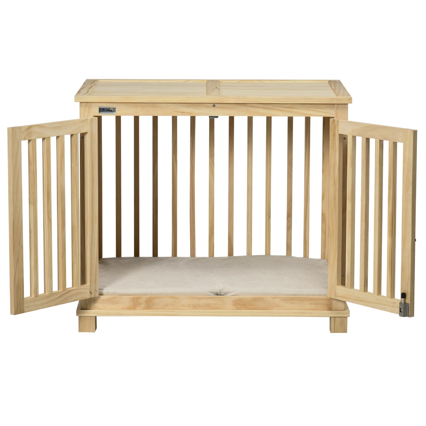 Wooden dog house with cushion - Medium, natural finish