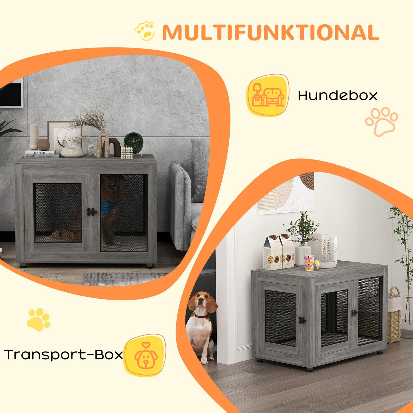 Dog cage for large dogs, double door, adjustable feet, gray