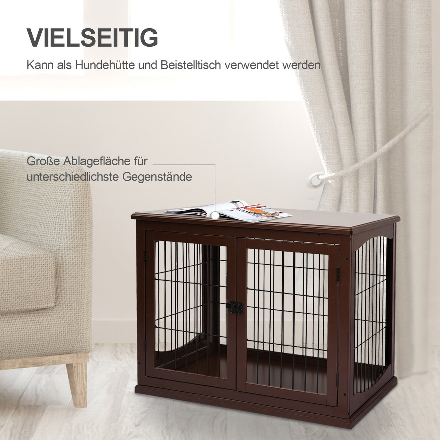 Lockable brown dog house, small dogs, double entrances