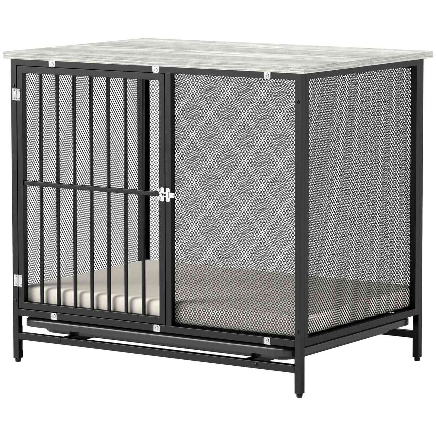 Lockable dog box with cushion, Grey, 88 x 55 x 71 cm