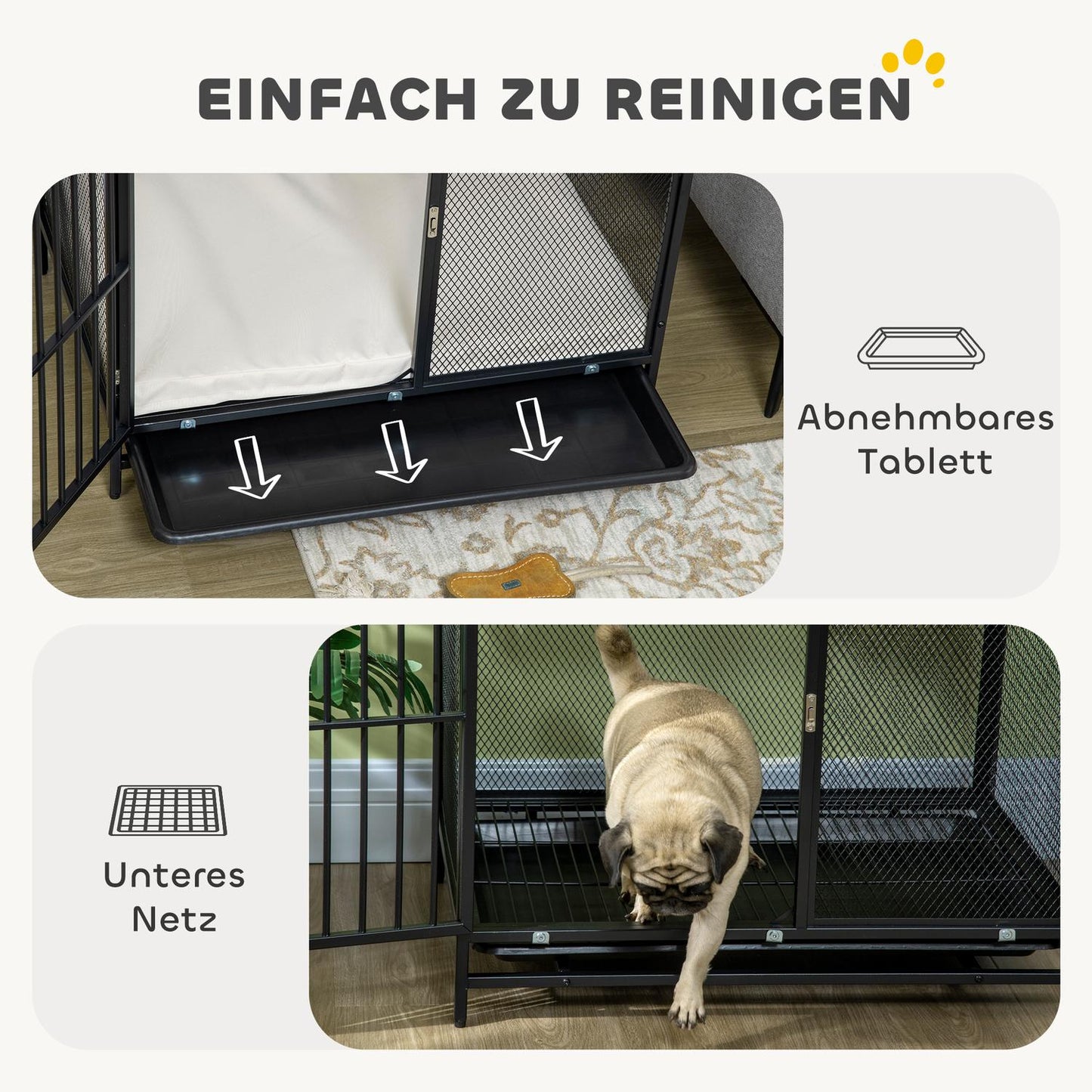 Lockable dog box with cushion, Grey, 88 x 55 x 71 cm