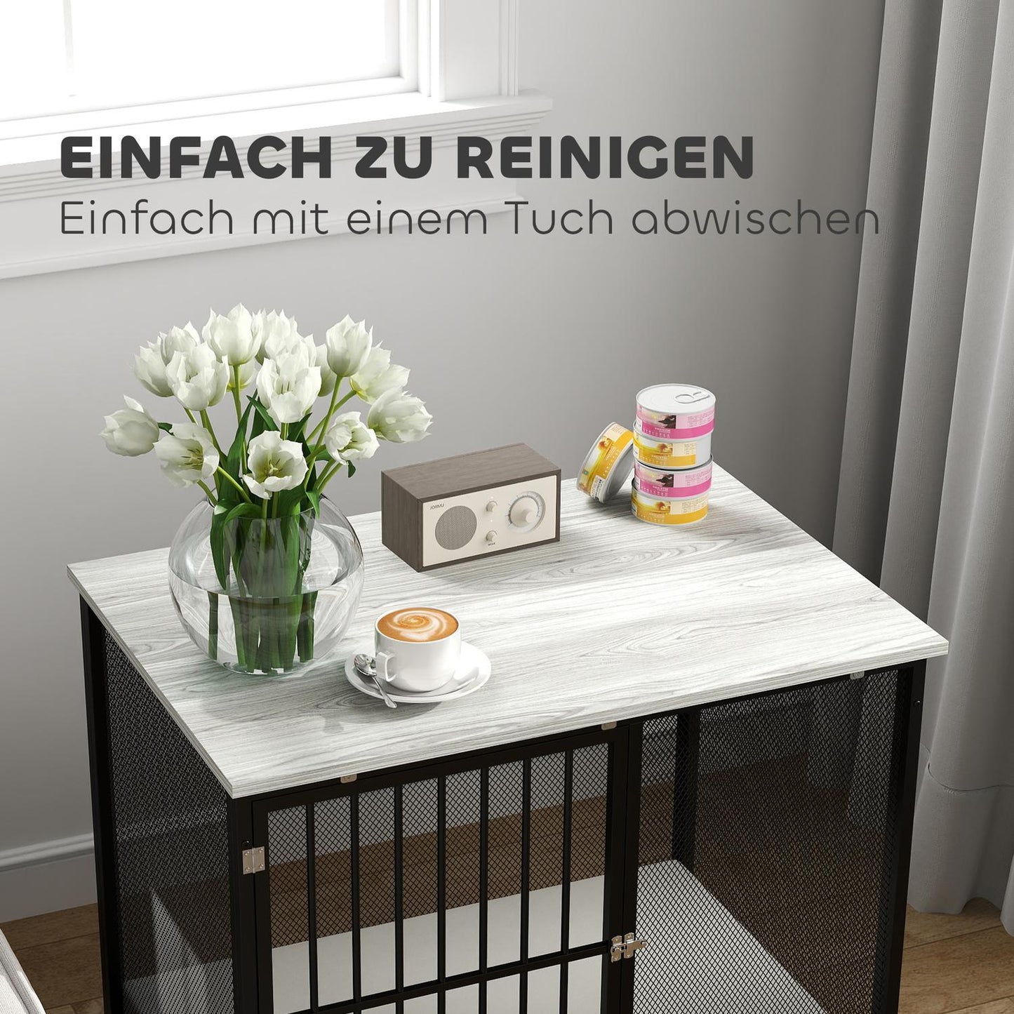 Lockable dog box with cushion, Grey, 88 x 55 x 71 cm