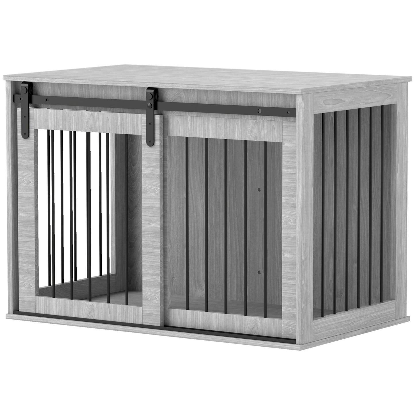 Large gray dog cage with lockable sliding door