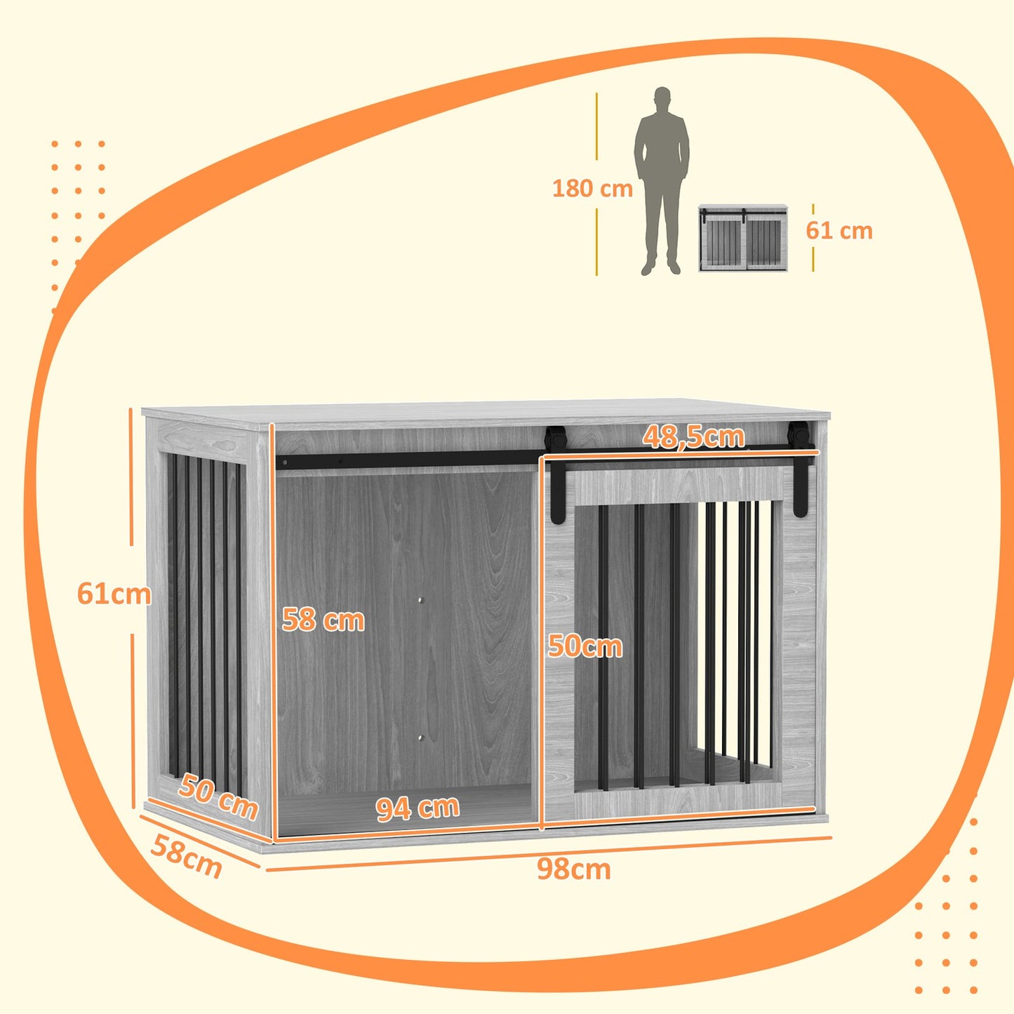 Large gray dog cage with lockable sliding door