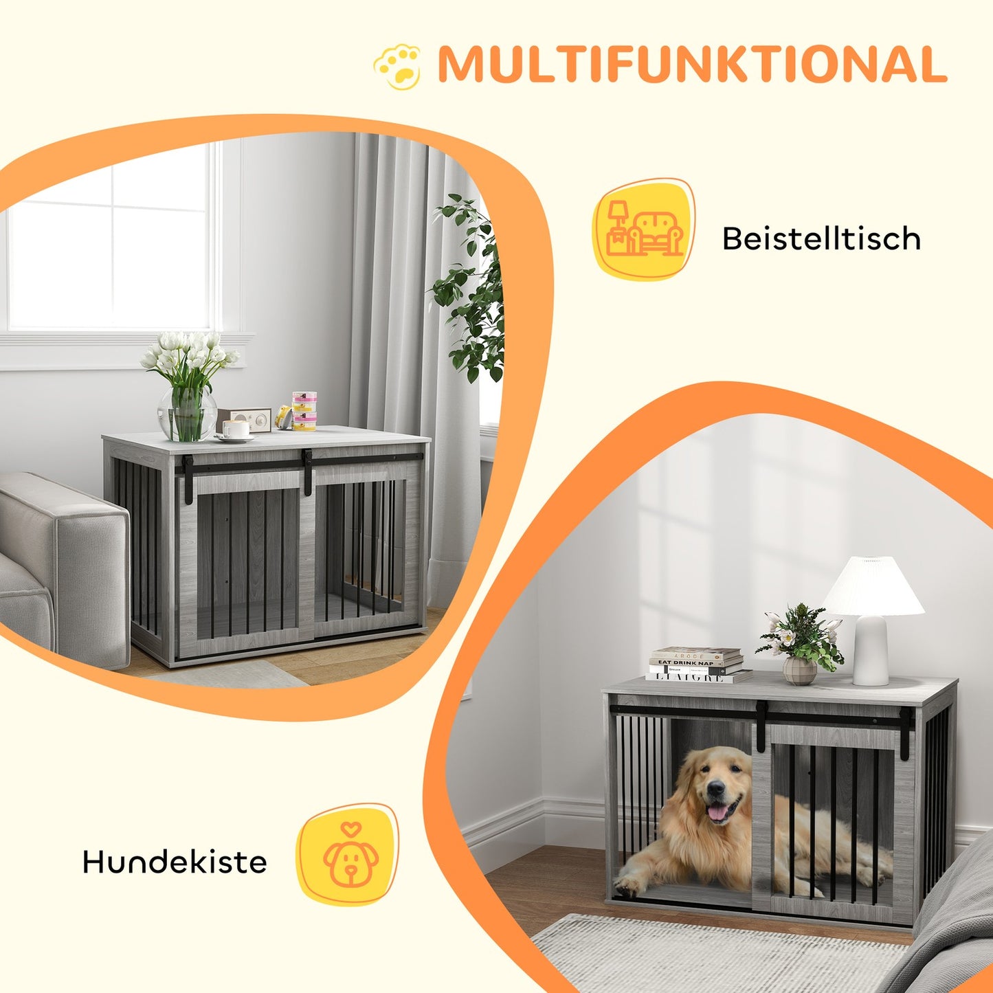 Large gray dog cage with lockable sliding door